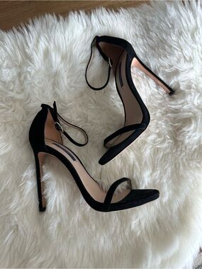 Stuart Weitzman Black Suede Nudist Ankle-Strap Stiletto Sandals